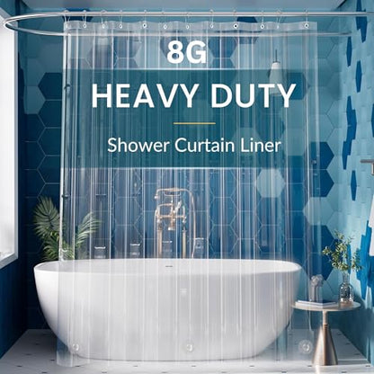 Paramexview® Shower Curtain Liner Clear 72x72 Heavy Duty and Premium PEVA Non-Toxic 8G Thickness Pre-Hooked 12 Metal Groomets PEVA Shower Curtain Liner with 3 Rustroof Magnet Weights