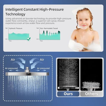 14" High Pressure Rain/Rainfall Shower Heads With Handheld Spray Combo (3+1 Settings & Built-in Power Wash Mode), Double/Dual Shower Head With Handheld - Height/Angle Adjustable(Polished Chrome) - color: Polished Chrome, size: 14 Inch