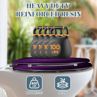 Elongated Toilet Seat Purple abstract Resin Toilet Seat Slow Quiet Close with Quick-Release Hinges Toilet Seat with Cover Easy to Clean Install - color: Color7, size: V-Elongated