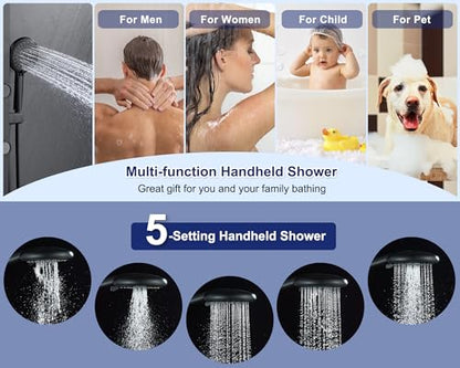 ROVATE Shower Panel Tower System with Adjustable 6 Body Jets, Matte Black | Stainless Steel Shower Column with Height Adjustable Shower Arm, Self-Cleaning Rainfall Shower & Handheld, Rough-in Valve - color: Matte Black, style: 3-Function
