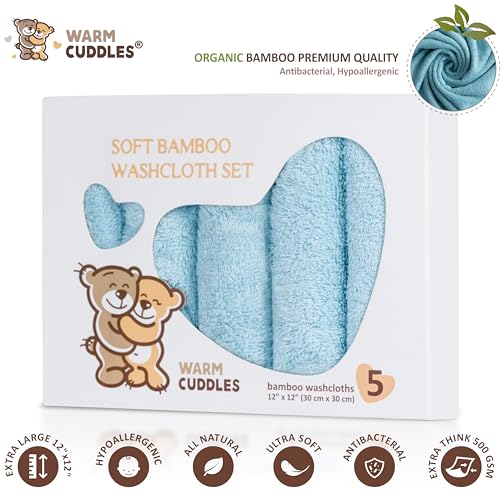 Soft Baby Washcloths Set - Absorbent Natural Baby Wash Cloth for Delicate Skin - 12"x12" Large Baby Bath Washcloths - Newborn Bath Face Towel (Blue) - color: Blue