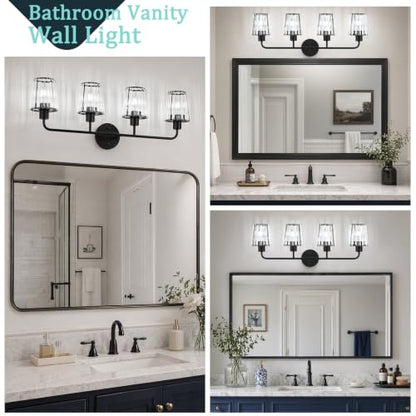 Black Vanity Lights, 4-Light Crystal Bathroom Light Fixtures | Modern Bathroom Vanity Light E26 Wall Light over Mirror (Exclude Bulb) - color: Black, size: 4-Light