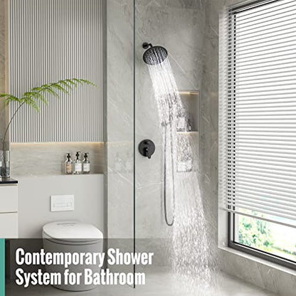 SR SUN RISE Shower Faucet - 8 Inch Multifunctional High Pressure Shower Head System with Handheld Shower Head Fixtures - Valve Included - Matte Black - color: Matte Black, size: 8 Inch