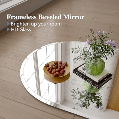 Frameless Bathroom Mirror, 24"x32" Beveled Arched Vanity Mirrors | Frameless, 15mm beveled edge, 5mm HD glass, shatterproof, anti-rust, french cleat, for bathroom/bedroom/entryway - size: 24"L x 32"W