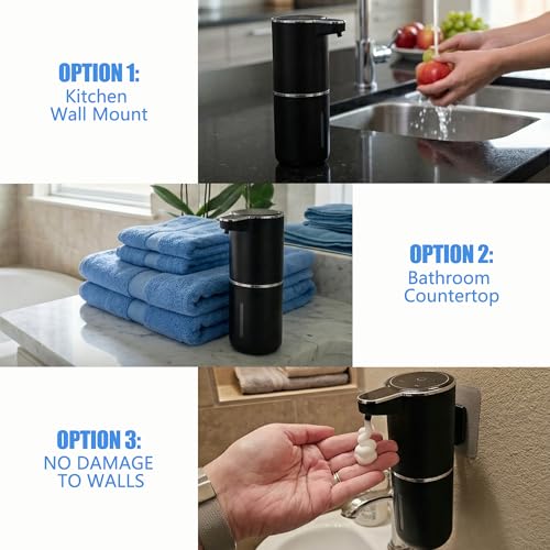 2-Pack Automatic Foam Soap Dispenser – USB Rechargeable Smart Hand Soap Dispenser with 4-Level Adjustable, 380mL Wall Mounted or Countertop, IPX5 Waterproof, for Bathroom Kitchen (Black) - color: Black2