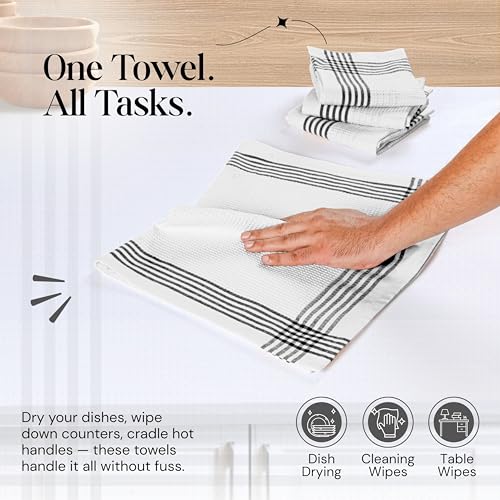 Multi White Kitchen Towels 12 Pack, 16x26 Inch, 100% Cotton Waffle Weave, Super Absorbent, Quick Dry, Reusable Dish Towels for Cleaning, Drying, Cooking, Beige, Black, Burgundy Wine - color: Beige, Black, Burgundy Wine, style: 12 Pack