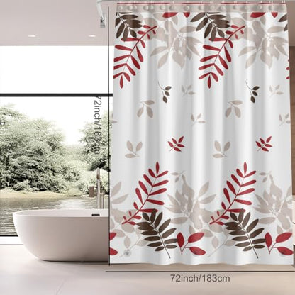 TIKABC Shower Curtain Liner, 4G PEVA Shower Liner, Plastic Waterproof Shower Curtains, 72x72 inch with Grommet Holes 3 Magnetic Weights - color: Red Leaves
