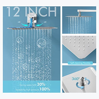 Shower System with Body Jets, Bostingner Shower Faucet Set 12" Rain Shower Head with Handheld Spray, Can Use at Same Time, 3 Way Push Button Diverter Shower Set Complete, Brushed Nickel - color: Brushed Nickel, size: 12 Inch