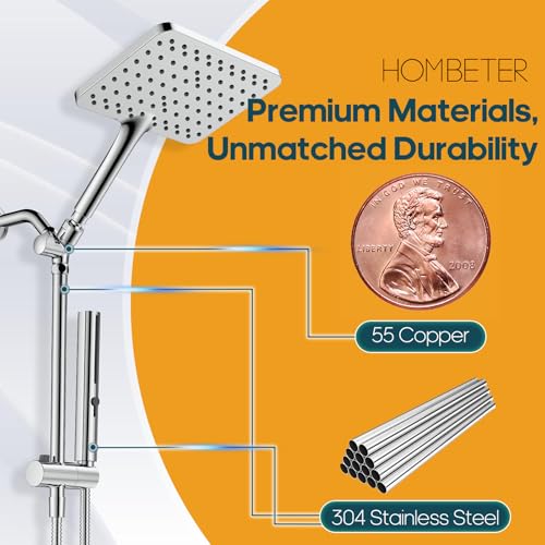 Hombeter High Pressure Rain Shower Head with Handheld Combo, 10 Inch Square Rainfall Showerhead, Adjustable Slide Bar Dual Shower System, 3 Spray Modes, 59" Stainless Steel Hose,Chrome - color: Chrome, style: Basic