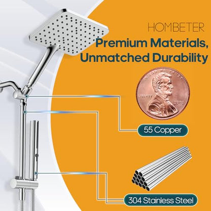 Hombeter High Pressure Rain Shower Head with Handheld Combo, 10 Inch Square Rainfall Showerhead, Adjustable Slide Bar Dual Shower System, 3 Spray Modes, 59" Stainless Steel Hose,Chrome - color: Chrome, style: Basic