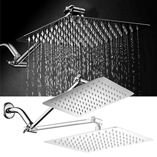 HotelSpa Giant 10" Stainless Steel Rainfall Square Showerhead with Solid Brass Adjustable Extension Arm - color: Chrome