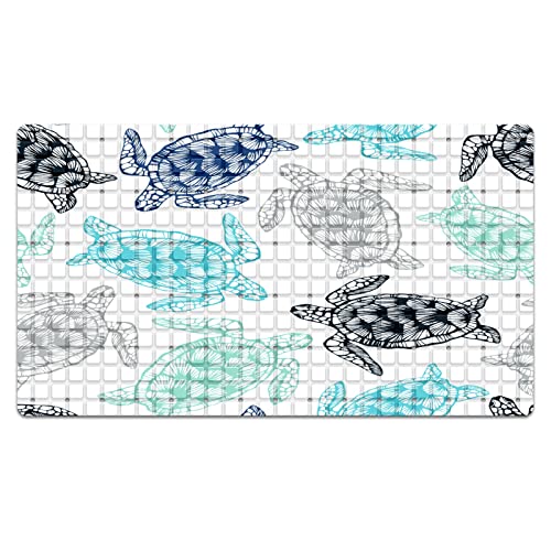 Bath Tub Mat Non Slip Shower Mat Colorful Hand Drawn Sea Turtle Extra Long Bathtub Mat 26.8x15 inches Bathroom Bath Mat with Suction Cups Drain Holes Machine Washable - color: Colorful Hand Drawn Sea Turtle