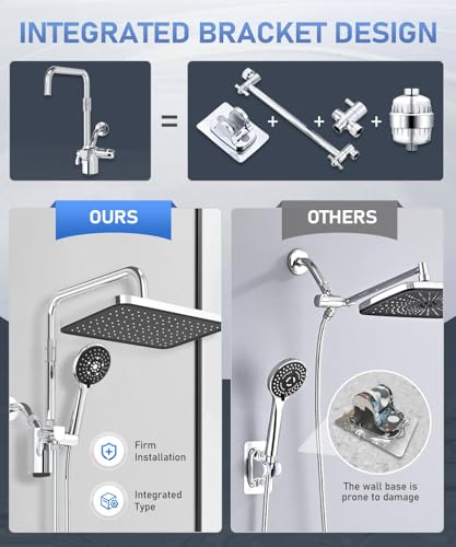 Filtered Shower Head with Handheld Spray Combo,12 inch High Pressure Rainfall Shower Head with Adjustable Slide Bar,Dual Rainfall Showerhead,Bathroom Accessories,Chrome