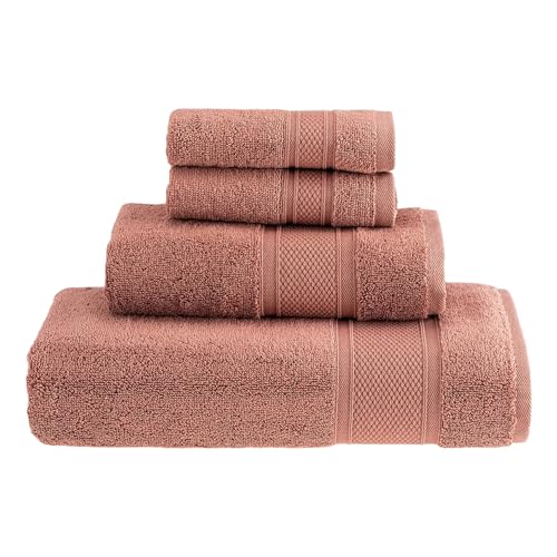 HALLEY Turkish Cotton Towels Set with 1 Bath Towel, 1 Hand Towel & 2 Washcloths - Hotel & Spa Quality - Soft, Quick Drying & Absorbent Towels for Bathroom, Shower & Face (4-Piece Set - Cognac) - color: Bole, size: 4-Piece Towel Set
