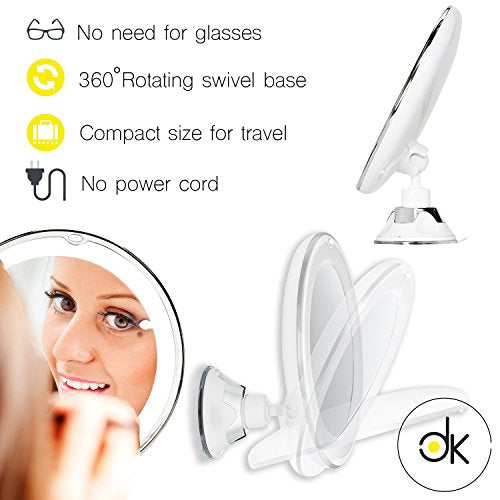Dayaki Travel Lighted Magnifying Makeup Mirror - 10x Magnification, Tabletop Mount, 38.48 Square Inches