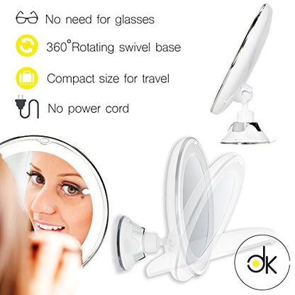 Dayaki Travel Lighted Magnifying Makeup Mirror - 10x Magnification, Tabletop Mount, 38.48 Square Inches