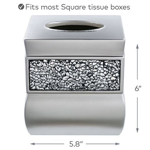 Crackled Glass Silver Square Resin Tissue Box Cover with Bottom Slider - style: Square Tissue Box Cover