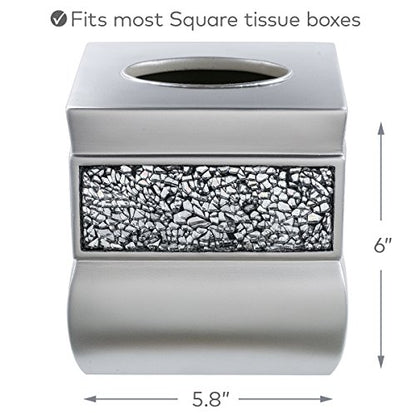 Crackled Glass Silver Square Resin Tissue Box Cover with Bottom Slider - style: Square Tissue Box Cover