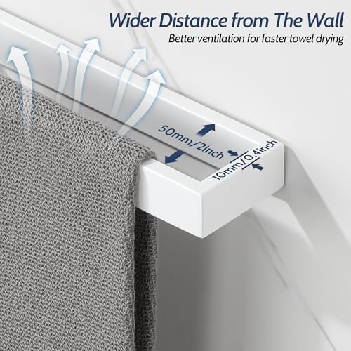 Sayayo White Towel Bar for Bathroom, 10 Inch Hand Towel Holder Wall Mount Square Towel Ring SUS304 Stainless Steel Towel Rack - color: White, size: 10 INCH