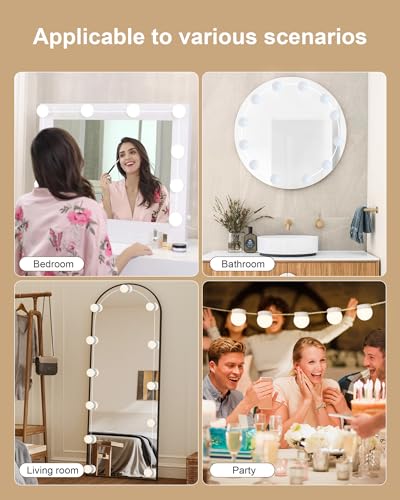 12 Bulbs LED Vanity Lights for Mirror, 3000K 4000K 6500K & 10-Brightness, Wire Length Adjustable, USB Cable, Hollywood Mirror Lights for Makeup Dressing Room Bathroom, White - size: 12 Dimmable Bulbs