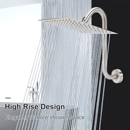 NearMoon S Shaped Shower Head Riser Arm, Shower Extender Arm with Flange, Standard 1/2" Connection- Bathroom Accessory (12 Inch, Brushed Nickel) - color: Brushed Nickel, style: 12 Inch