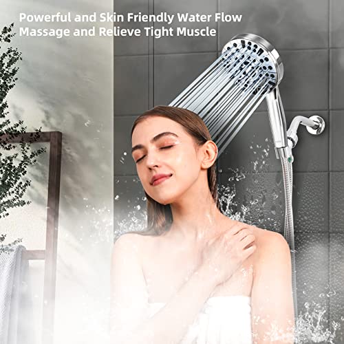 9 Functions High Pressure Shower Head with Handheld,Built-in Pause Mode&Power Wash,Non-Clogging Nozzles,6ft Hose&Bracket