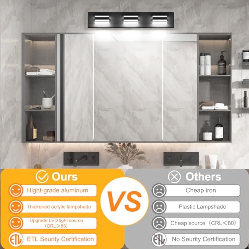 Ralbay LED Modern Bathroom Vanity Lights Black 3-Light 24inch Matte Black Modern Acrylic Bathroom Wall Lighting Fixtures Over Mirror - color: Black, size: 24 inch