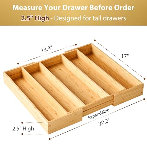 Expandable Kitchen Drawer Organizer, 2.5" High Bamboo Utensils Silverware Tray, Adjustable Large Deep Wood Organization Holder - style: For Utensil (13"~20" x 17")