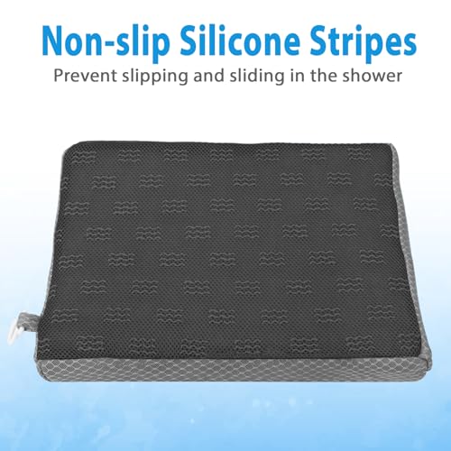 AEROiVi Shower Seat Cushion Non-Slip Silicone Bottom 3D Mesh Washable Gray | Soft Shower Chair Cushion for Benches Quick Drying Washable Mat 3D Mesh Pad with Hook Design Elderly Handicap Disabled - size: Gray