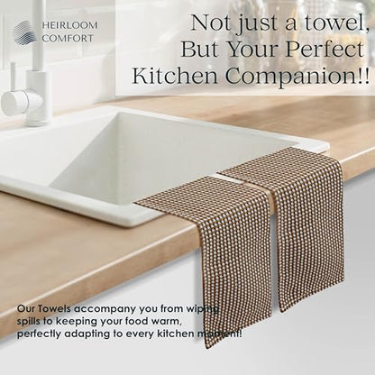 12 Pack Dual Waffle Weave Kitchen Towels, 16x26 Inch, 100% Cotton, Super Absorbent, Quick Dry Dishcloth Set with Hanging Loop, Soft and Durable, Brown - color: Brown, size: 16 x 26 - Pack of 12