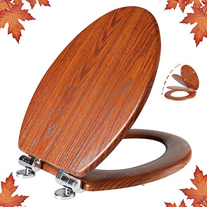 Elongated Toilet Seat Molded Wood Toilet Seat with Quietly Close and Quick Release Hinges, Easy to Install also Easy to Clean by Angol Shiold (Elongated, Brownish Yellow) - color: Brownish Yellow, size: Soft Close Hinge