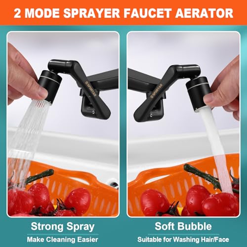 Spurtar 1440° Swivel Bathroom Faucet Extender | Fits G1/2" 55/64" 15/16" Threads | NOT fit for Delta, Moen, Kohler | 2-Spray Mode Faucet Aerator | Black (HHW0001BK) - color: 1PCS Black