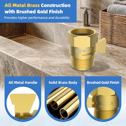 Hibbent All Metal 1 Pack Shower Head Flow Control Valve, G1/2 Brass Shut-off Valve with Metal Handle Lever, Shut OFF Water Flow Control Regulator for Handheld Shower, or Bidet Sprayer, Brushed Gold - color: Brushed Gold