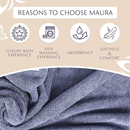 MAURA Indigo Blue Bath Towel Set of 8 for Bathroom. Turkish Cotton Luxury Bath Towels. Extra Large, Thick, Plush & Soft. Hotel & Spa Quality - Denim Blue - color: Denim Blue, size: 8-Piece Set (2 Bath, 2 Hand, 4 Washcloth)