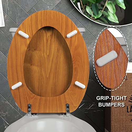 Angel Shield Durable Wood Veneer Natural Toilet Seat Metal Hinged Easy Clean Anti-scratch American Standard(Elongated,Wood Color) - color: Wood, size: Elongated-18.5”