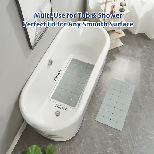 Webos Silicone Bath Mat with Suction Cups – Non-Slip Foldable Bathtub & Shower Mat, Durable & Quick-Dry Safety Tub Mat with Large Drain Holes for Families 28"x 14" Grey - color: Grey, size: 28" x 14" (Rectangular)