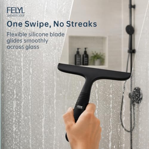 Shower Squeegee for Glass Doors Silicone Black Squeegee with Built-in Hook for Mirror, Window, Tile Wall & Car, All-in-One