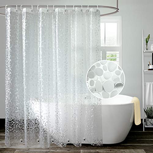 AooHome 72 Wx66 L inch Bathroom Curtain, 3D Stone Shorter Shower Liner with Bottom Magnets, Water Repellent, Semi Transparent - color: Cobblestone, size: 72"W x 66"L (Pack of 1)