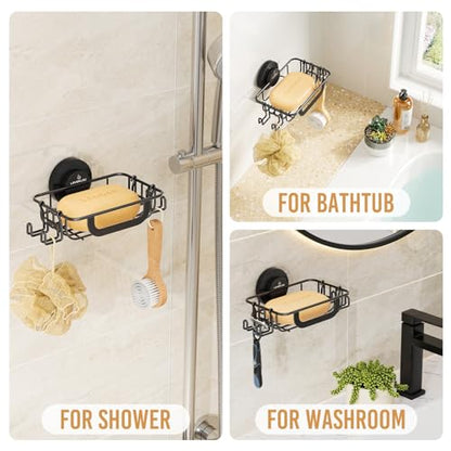 Soap Holder, Soap Dish for Shower, Suction Cup Bar Soap Holder | Soap Bar Holder for Shower, Wall Mounted Self Draining, NO Drill Sponge Holder for Bathroom, Bathtub Kitchen Sink, Blcak - style: 1 tier Black