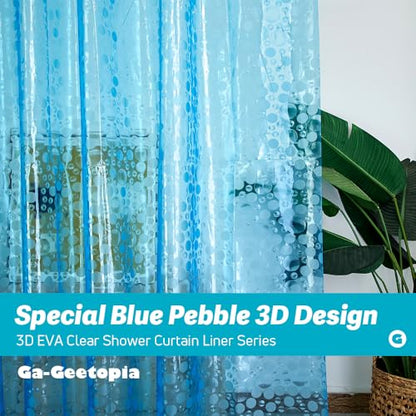 Ga-Geetopia EVA Blue Thin Shower Curtain Liner, Pebble Pattern 72x72 Inch Lightweight Plastic Bathroom Shower Showroom Inner Curtain with Rustproof Metal Grommets and Weighted Magnets(No Hooks) - color: Blue, size: 72"W x 72"L (Pack of 1)