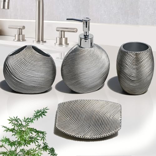 LUANT Bathroom Accessories Set Including Cup, Toothbrush Holders, Soap Dishes and Soap Dispenser, Silver - size: Silver