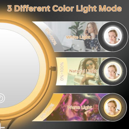 7" Lighted Makeup Mirror with Lights and 1X/10X Magnification,Black | Double Sided Standing Magnifying Vanity Mirror with Light, Blessed Cross, Height Adjustable, Rechargeable, Dimmable, Light Up