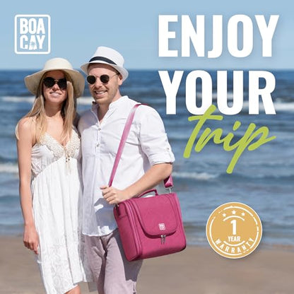 Extra Large Hanging Travel Toiletry Bag for Women and Men, Makeup Bag - color: (X-Large) Cerise Pink - Gray Interior