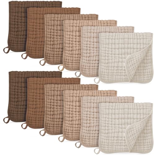 Unnivoll Muslin Burp Cloths for Baby 100% Cotton Burping Cloths for Boys Girls Large 20''X10'' Extra Soft and Absorbent 12 Pack - Gradient Coffee - color: Gradient Coffee, size: 12 Pack