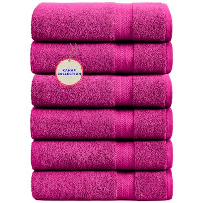 KAHAF COLLECTION 100% Cotton Bath Towels, 24x48 Pack of 6 Towels, Quick Dry, Highly Absorbent, Soft Feel Towel, Gym, Spa, Bathroom, Shower, Pool, Luxury Soft Towels (HOT Pink, 24x48-6 Pack) - color: Hot Pink, size: 24x48 - 6 PACK