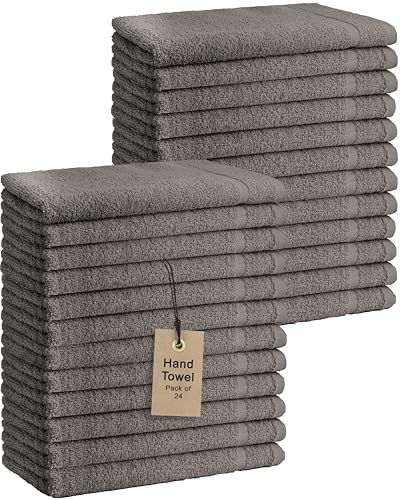 Basic Hand Towels 16x26 Inches – Bulk Pack of 24 – Grey Color – Soft and Absorbent Multipurpose Cotton Towels for Bathroom, Spa, Gym, Salon, Hotel, and Everyday Use - color: Grey, size: 16x26 inch Pack of 24
