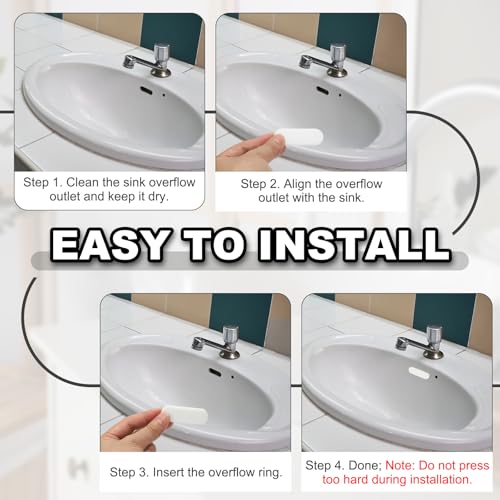 uxcell 6Pcs Sink Overflow Ring, Universal Sink Overflow Drain Cover, Insert in Hole Silicone Cap Oval Caps for Bathroom Kitchen Basin Wash Basin, White