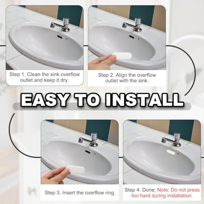 uxcell 6Pcs Sink Overflow Ring, Universal Sink Overflow Drain Cover, Insert in Hole Silicone Cap Oval Caps for Bathroom Kitchen Basin Wash Basin, White