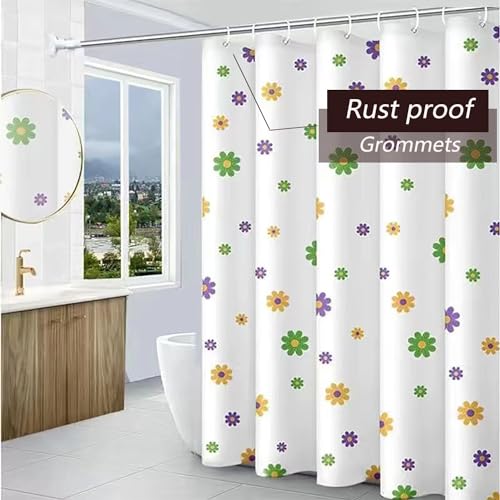 TIKABC Shower Curtain Liner, 4G PEVA Shower Liner, Plastic Waterproof Shower Curtains, with Grommet Holes and 3 Magnetic Weights(Purple Flower)