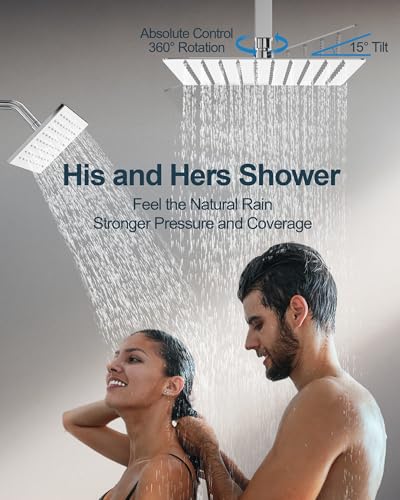 Shower Faucet Set with Handheld Spray, Polished Chrome | 12" Ceiling Mount SUS304 Rainfall Shower Head System, 6" Side Head, 3-Function Thermostatic Valve Trim Kit, All Metal - color: Chrome